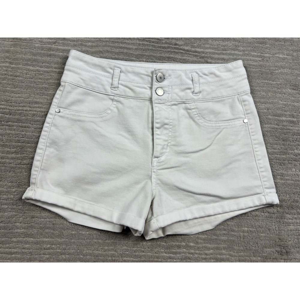 Love Fire Shorts Womens 7 White High Waisted Double Button‎ Rolled Hem MB014725